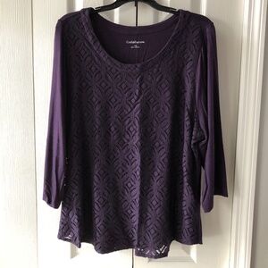 Croft & Barrow Purple Womens Lined Lace Front top, 1X, EUC